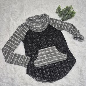 No Boundaries Black and Gray Cowl Neck Sweater